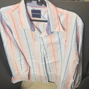 Tommy Bahama Men's Casual Shirt - Red and Blue Stripes